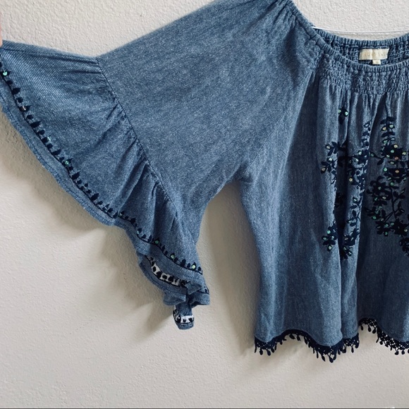 RUBY YAYA denim boho sequin top - Picture 2 of 8